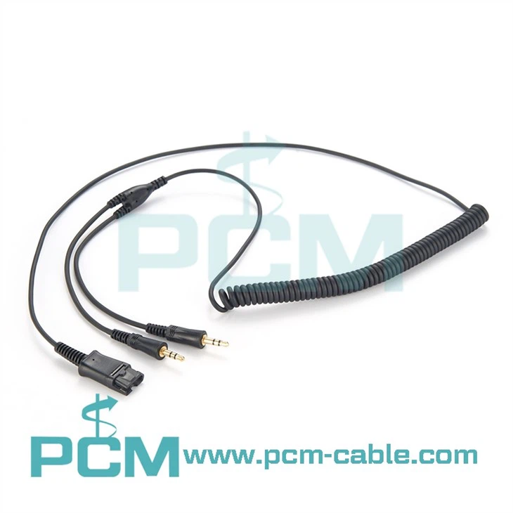 Svinutý rychloodpojovací PC kabel s dvojitou 3,5mm zástrčkou