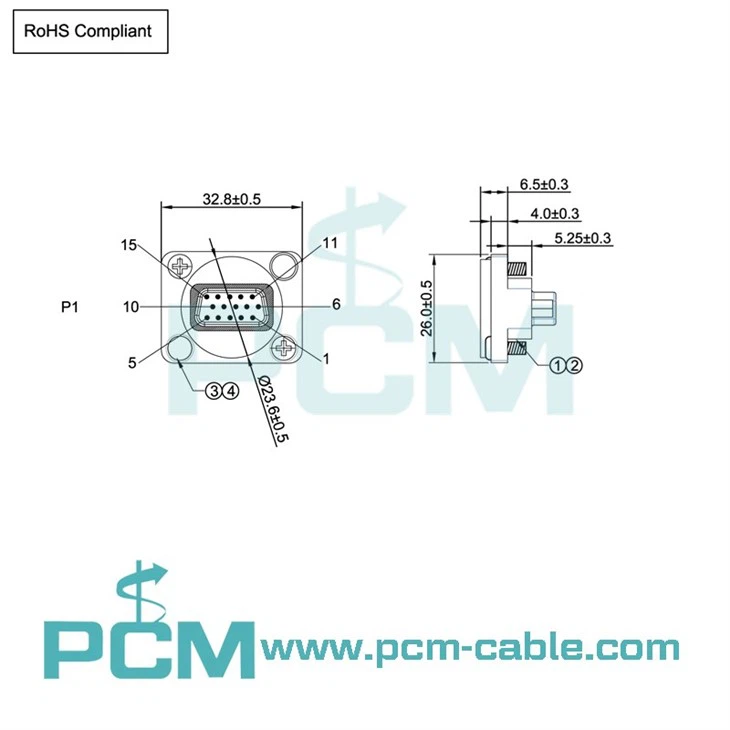 15 Pole DSUB VGA Feedthrough Connector With D Shape Housing