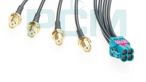 Mini FAKRA Quad Port Jack To SMA Breakout Cable Assemblies Mini FAKRA Quad Port Jack To SMA Breakout Cable Assemblies