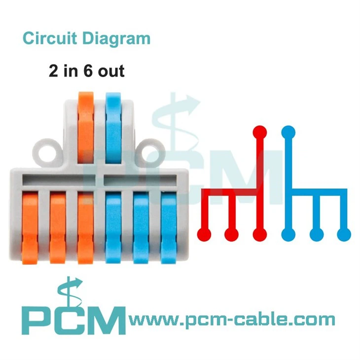 2-in-6-Out Lever Wire Connectors Push-in Terminal Blocks Compact Splicing Electrical Connectors