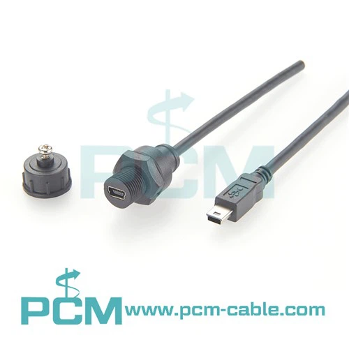 Mini USB 2.0 Vodotěsný kabel IP67 pro montáž na panel